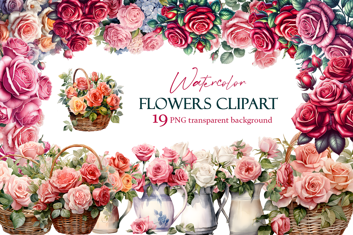 Watercolor Rose Clipart | Pink & Red, a Decorative Illustration by ElenazlataArt (Photo 6 of 6)