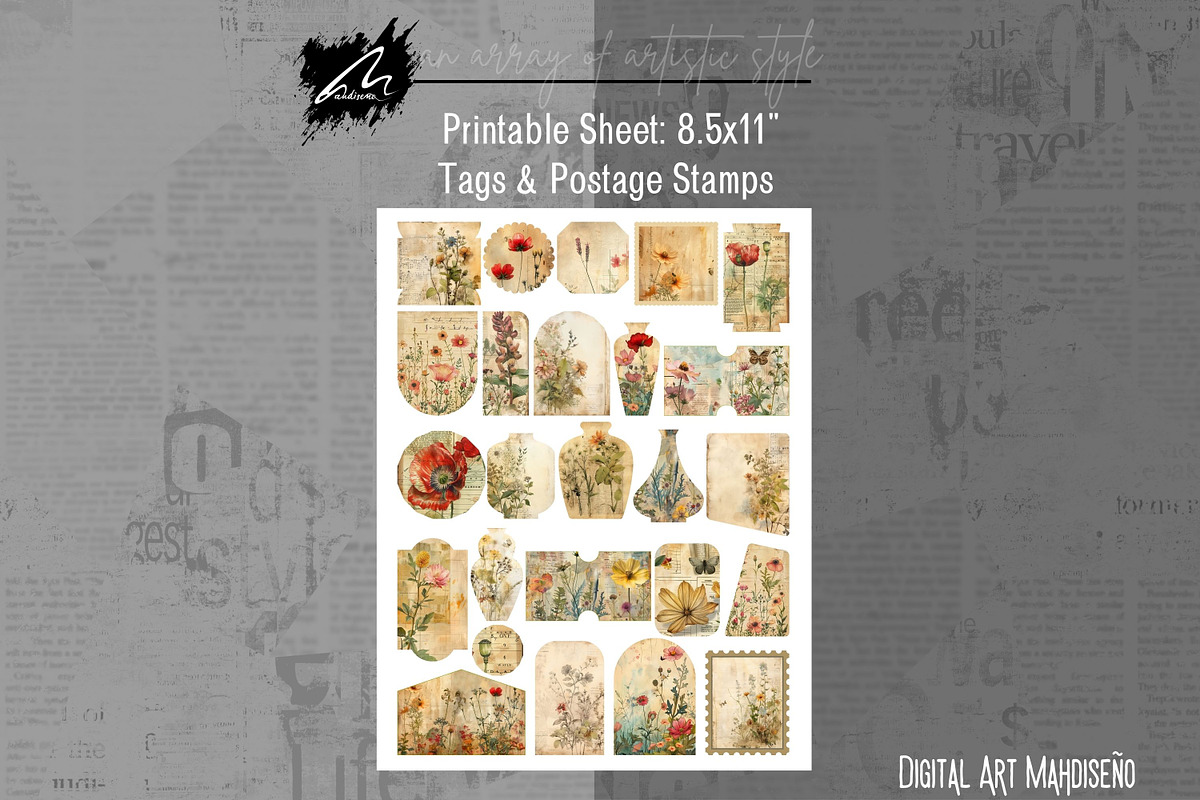 Mini Botanical Junk journal Kit, a Decorative Illustration by Digital Art Mahdiseño (Photo 4 of 11)