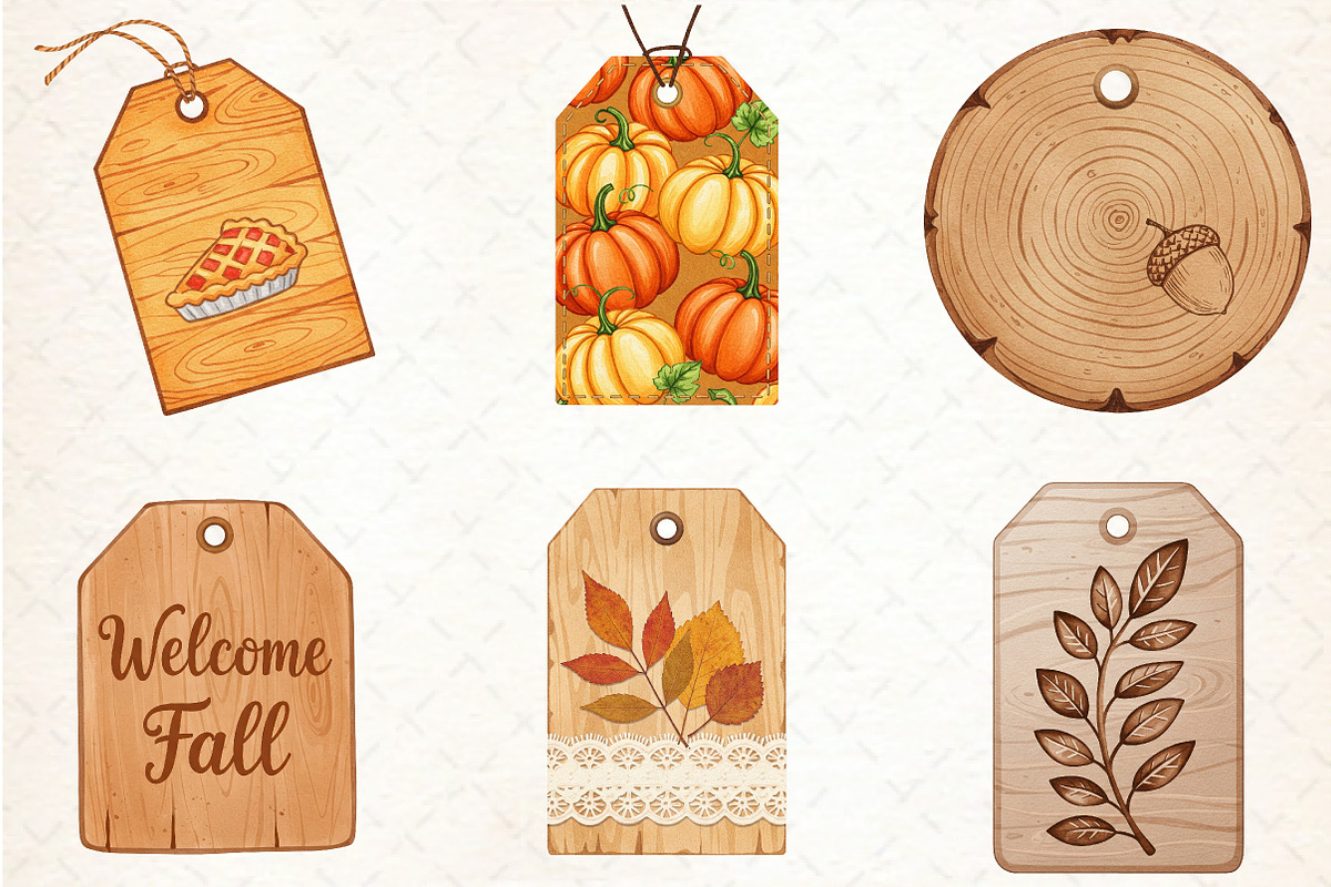 Vintage Wooden Autumn Tags Clipart, an Illustration by Libby Wishes (Photo 10 of 10)
