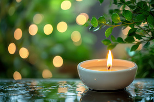 Glowing candle holder on water, a Photo by Pavel_design