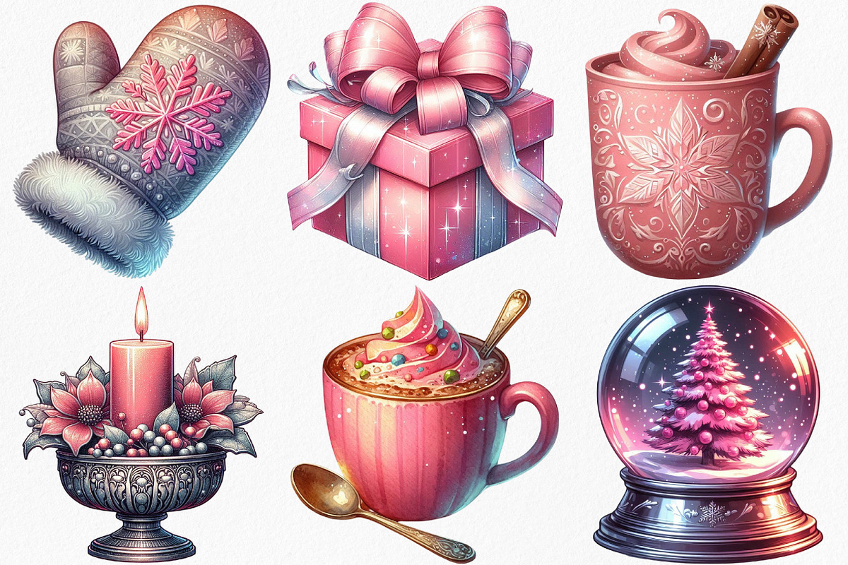 Silver Pink Christmas Clipart, an Illustration by Canvas Craft (Photo 2 of 7)