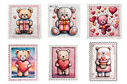Valentines Teddy Bear Postage Stamps, an Illustration by Designworld (Thumbnail 2 of 4)