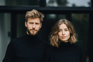Stylish couple poses outside, a Photo by Beautiful things