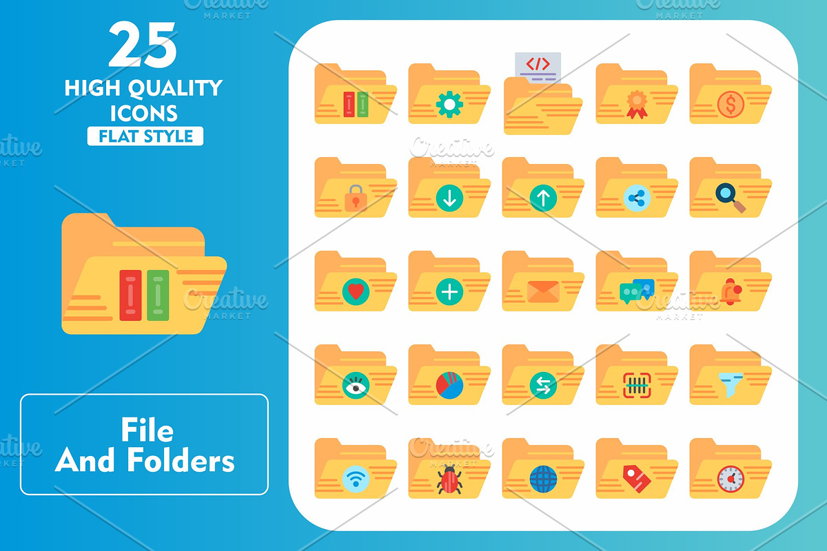 25 File and Folders Flat Icons, an Icon by Pexelpy