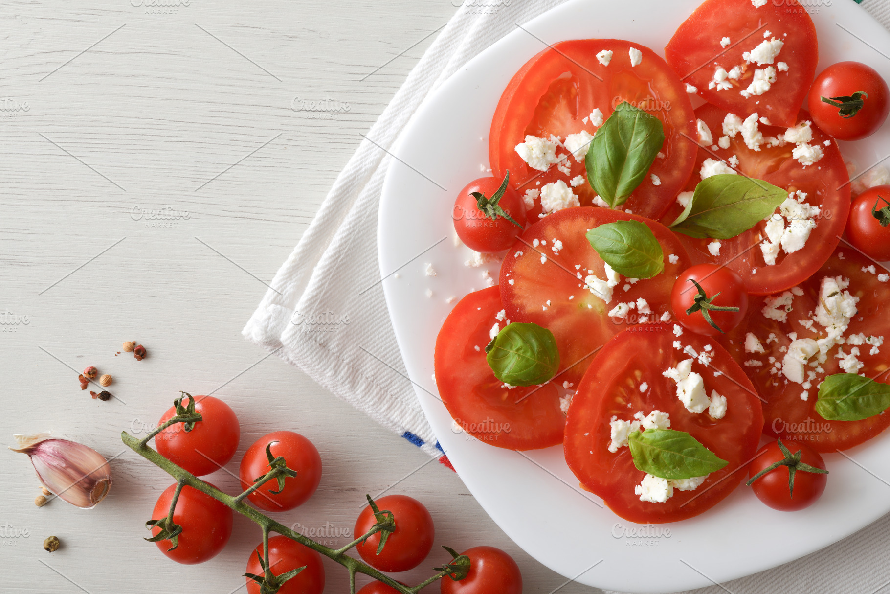 Fresh Tomato Salad with Basil and Crumbled Cheese, a Food & Drink Photo by Davizro's Market