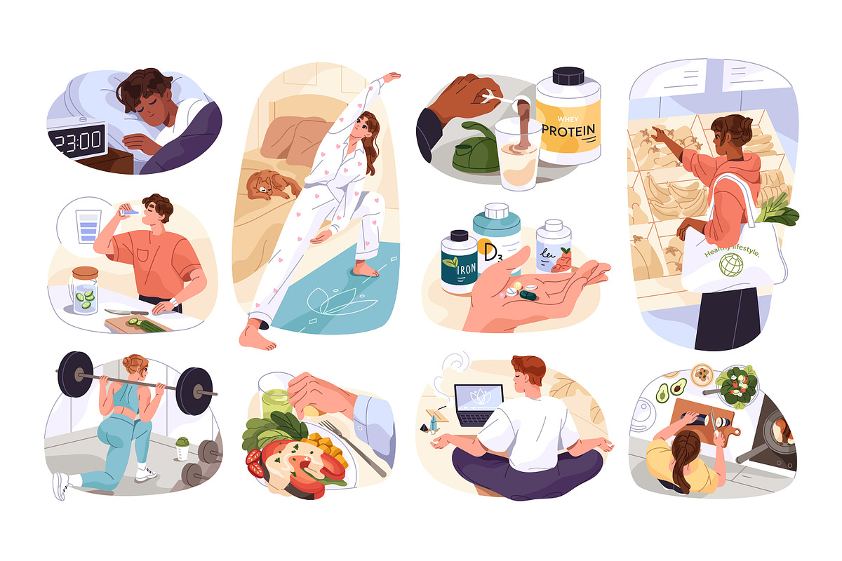 Healthy lifestyle, daily routine set, a Person Illustration by PaperTrident (Photo 1 of 10)