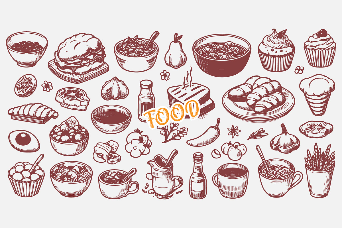 Hand Drawn Food Illustration Coll, a Food Illustration by MkStudio (Photo 1 of 3)