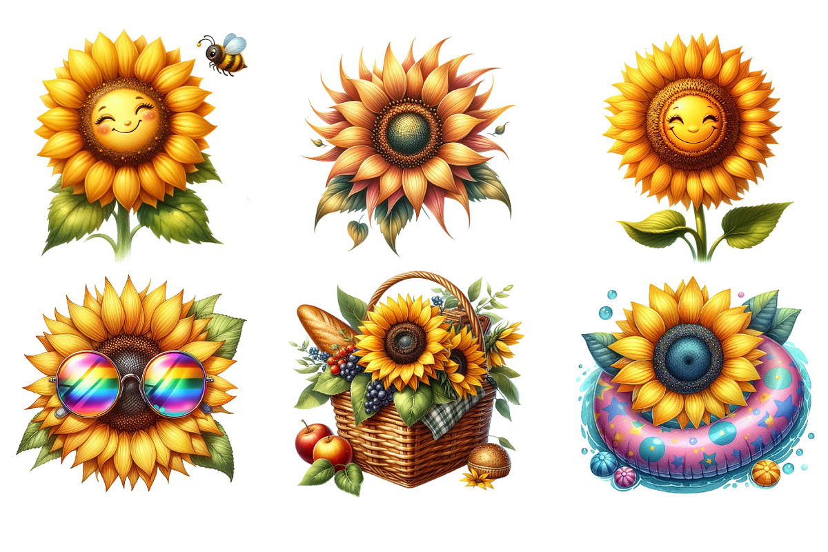 Summer Sunshine Sunflower Clipart, an Illustration by SinaCreation (Photo 3 of 5)