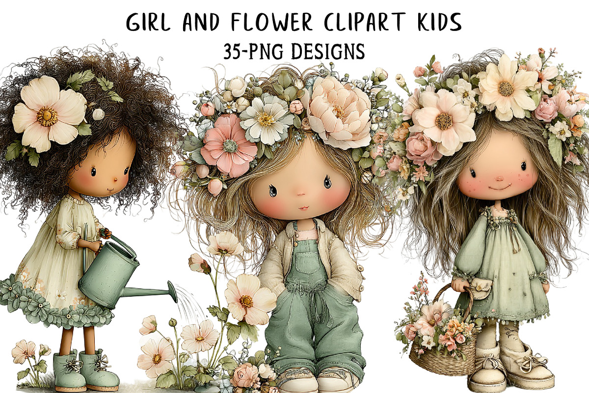 Girl and Flower Clipart Kids, an Illustration by Daily.Designs (Photo 1 of 8)
