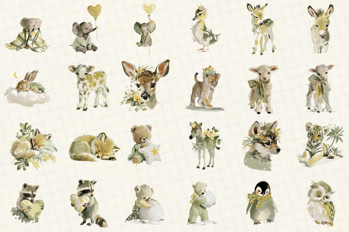 Baby Animals Watercolor Clipart, an Illustration by DreamCafeArt (Photo 2 of 6)