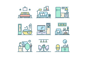 Set of line interior design icons