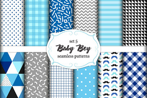 Cute Set Of Scandinavian Baby Boy Seamless Patterns With Fabric Textures