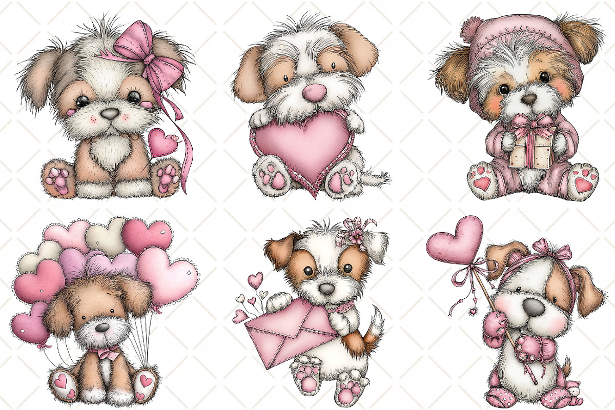 Whimsical Valentine Dog Clipart, an Illustration by Black Bird Studio (Photo 2 of 6)