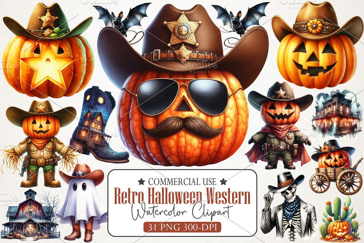 Retro Halloween Western Clipart, an Illustration by RobertsArt (Photo 1 of 7)