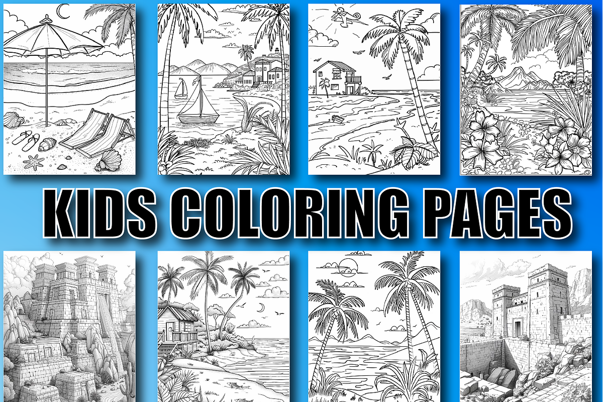 Summer Coloring Pages for Kids V-01, a Seasonal Illustration by Design Zone