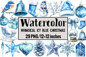 Whimsical Icy Blue Christmas, an Illustration by Design Market
