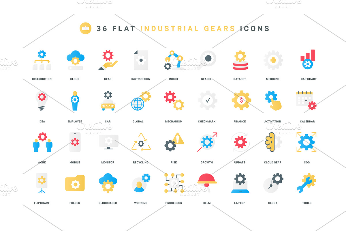 Gears running system processes icons, an Object Illustration by Lemberg Vector