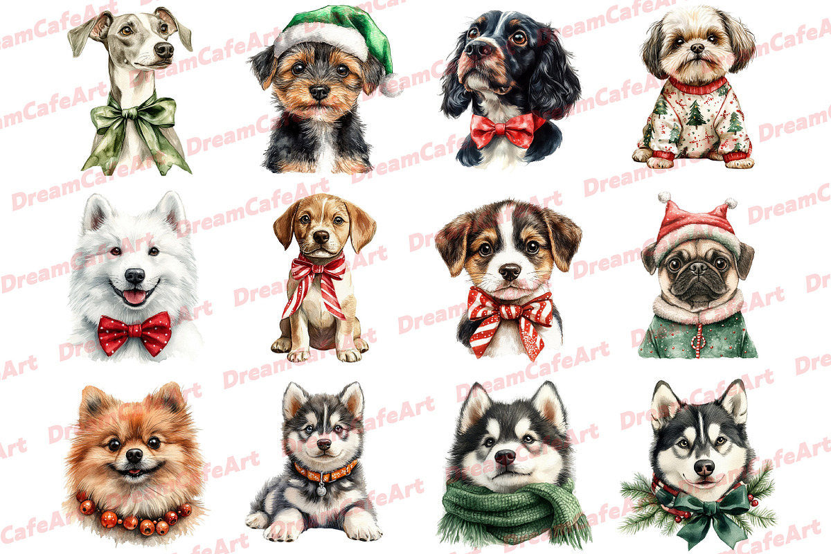 Quirky Christmas Dogs Clipart, an Illustration by DreamCafeArt (Photo 2 of 6)