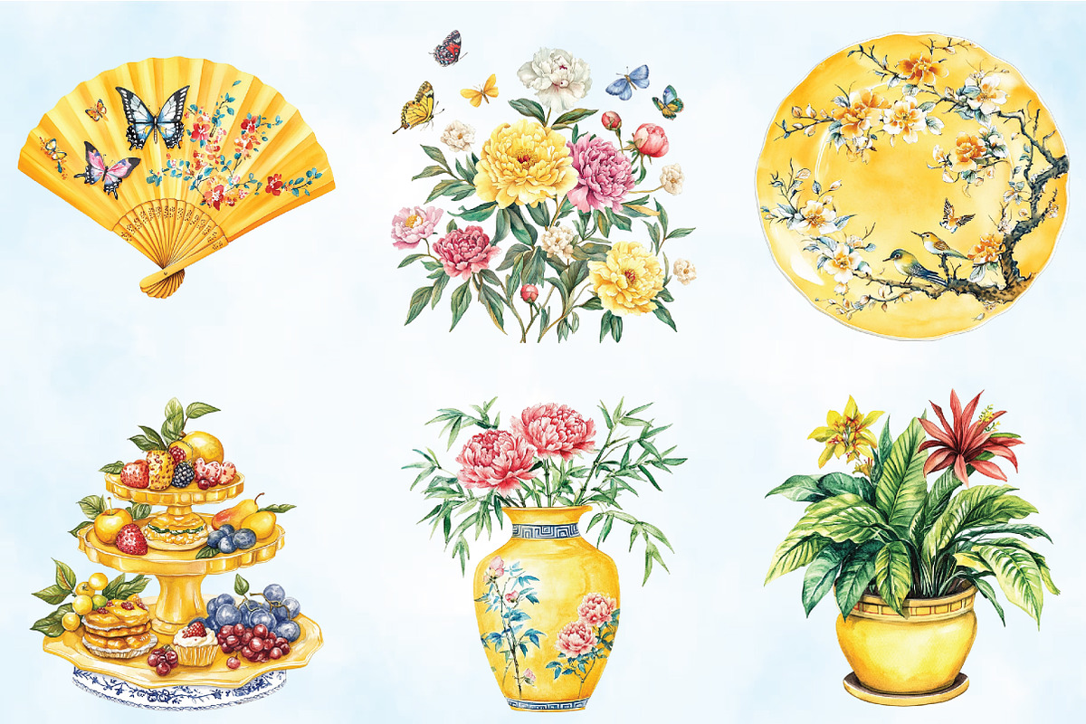 Yellow Chinoiseries Summer Clipart, an Illustration by Craft Nest (Photo 4 of 5)