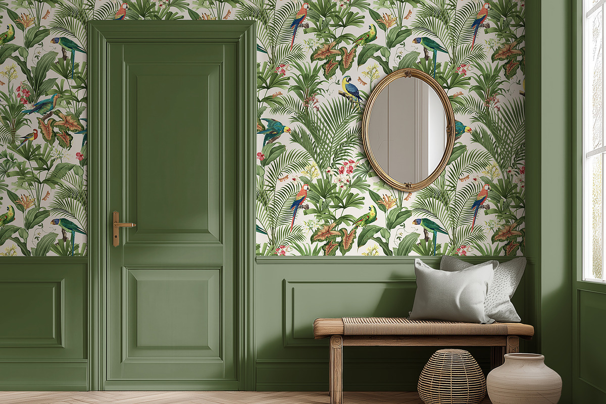 Vintage Wild Parrot Seamless Pattern, a Wallpaper Graphic by Yello_illustration (Photo 6 of 14)