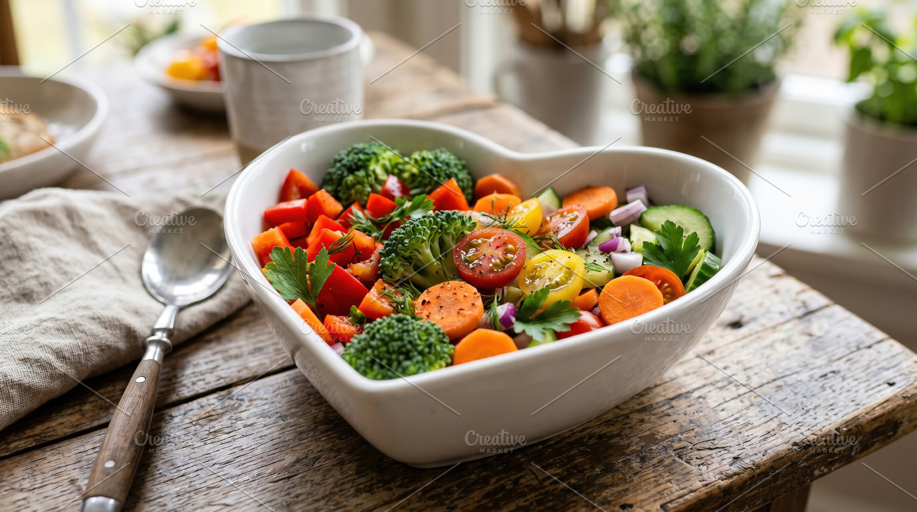 Healthy Vegetable Salad in Heart Bowl, a Health & Medical Photo by Davizro's Market