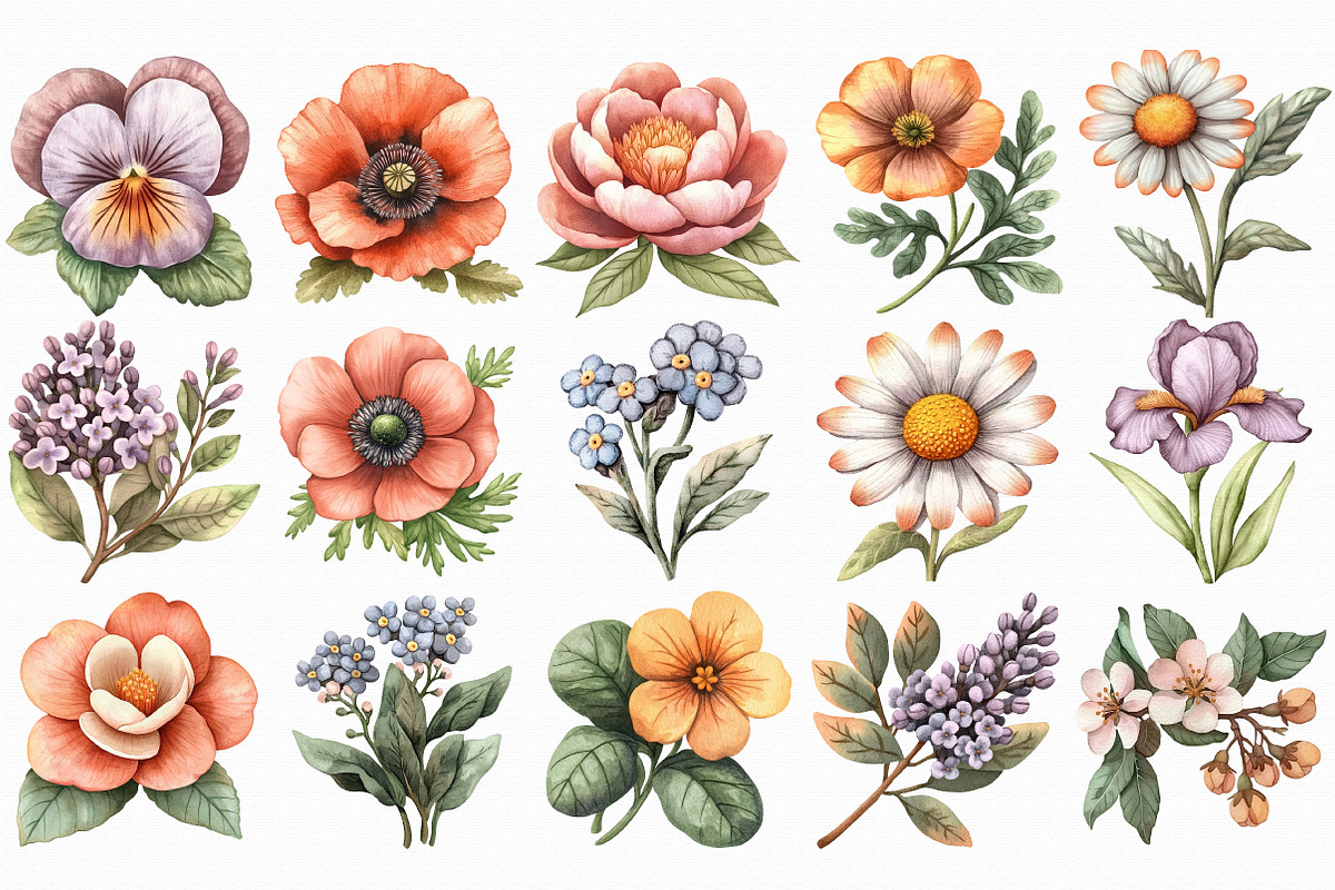 Spring Flowers Watercolor Clipart, an Illustration by Libby Wishes (Photo 7 of 7)