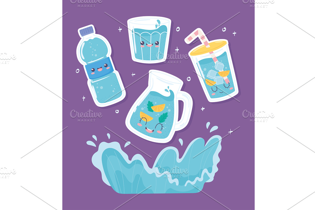 drink water stickers, a Food Illustration by studiogstock