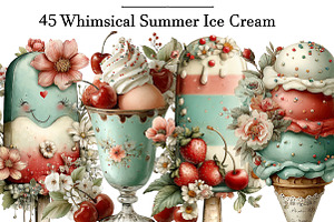 Whimsical Summer Ice Cream Clipart, an Illustration by DreamArtGraphic