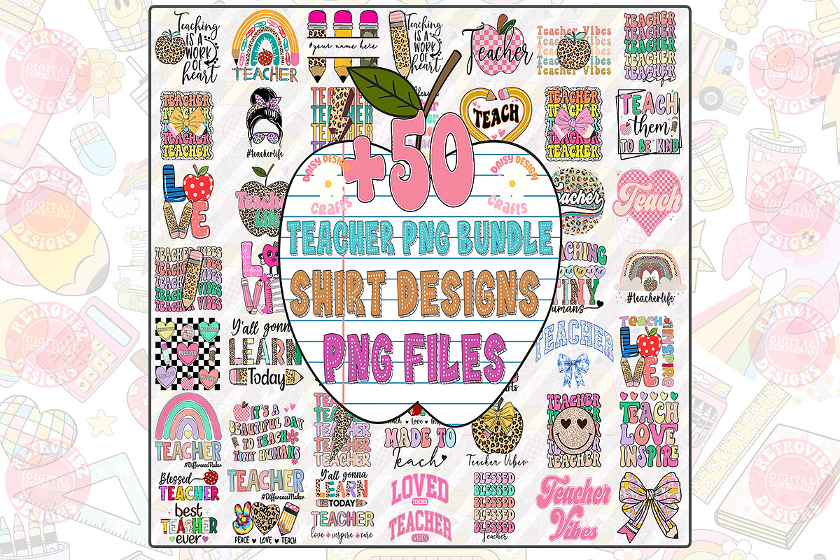 Retro Teacher Png Bundle, an Object Graphic by RETROVIBZDESIGNS (Photo 1 of 9)