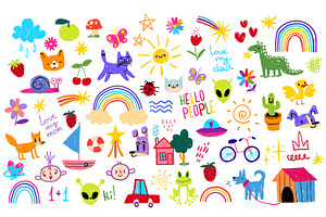 Playful kid rainbow school doodles, an Object Illustration by art PVP - market