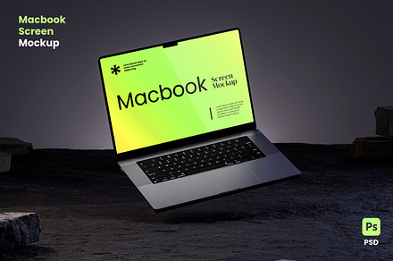 Floating Macbook Pro Mockup Dark, a Mac Mockup by TandemStock