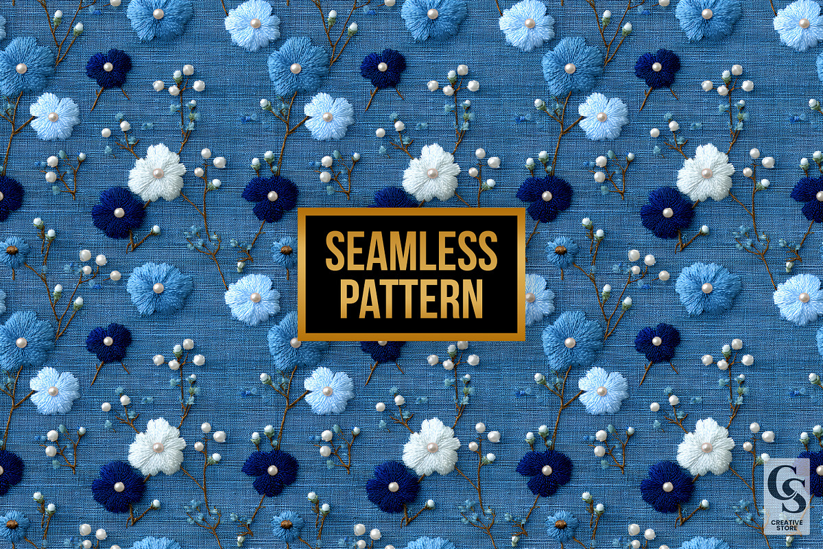 Blue Beaded Floral Embroidery, a Pattern Graphic by Creative Store (Photo 4 of 5)