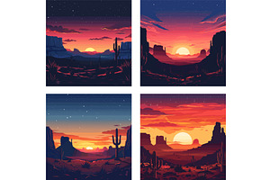 Desert Sundown Cactus Landscape