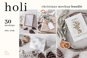 Holi Christmas Mockup Bundle, a Household Mockup by Salt Color Studio