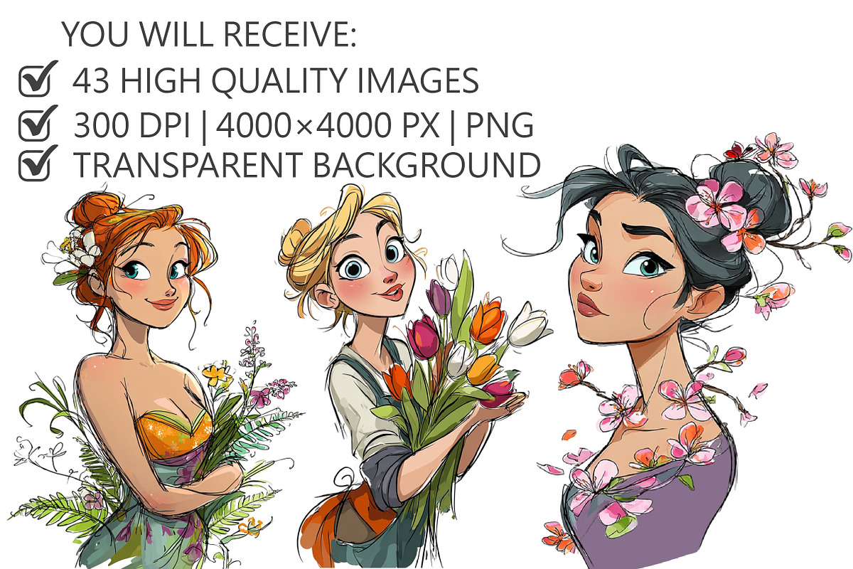 Floral Cute Girl Clipart, an Illustration by Pixels.Craft (Photo 2 of 5)