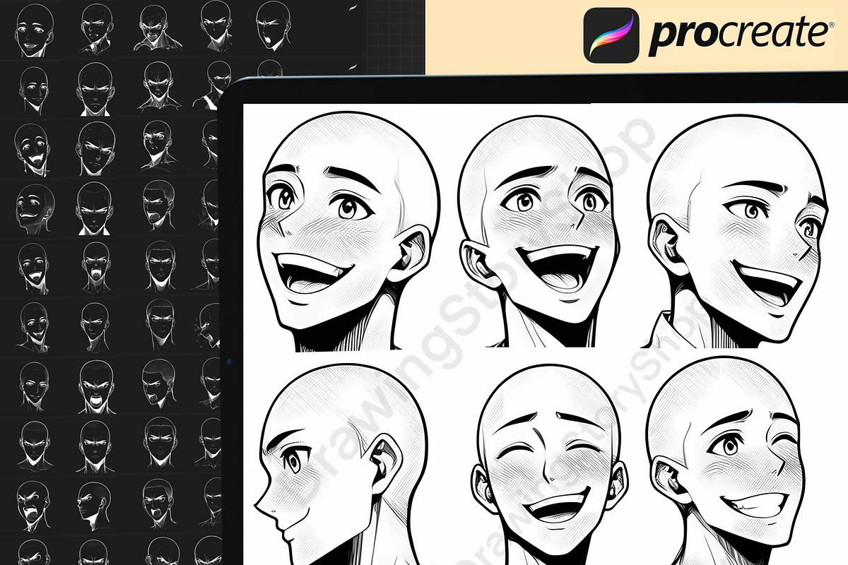 300 Procreate male faces brushes., a Brush Add-On by DrawingStoryShop (Photo 3 of 6)