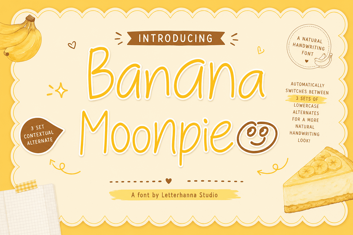 Banana Moonpie Kids Handwriting Font, a Handwritten Font by Letterhanna Studio (Photo 1 of 14)