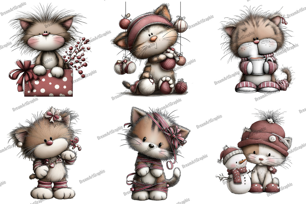 Funny Christmas Cats Clipart, an Illustration by DreamArtGraphic (Photo 2 of 5)
