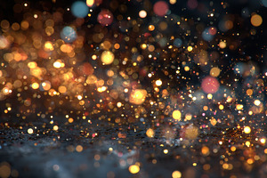 Golden sparks glittering bokeh backg, a Photo by Pixeness Studio