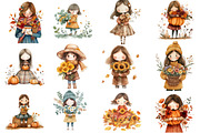 Girls with Fall Flowers Clipart, an Illustration by Watercolor design (Thumbnail 2 of 5)
