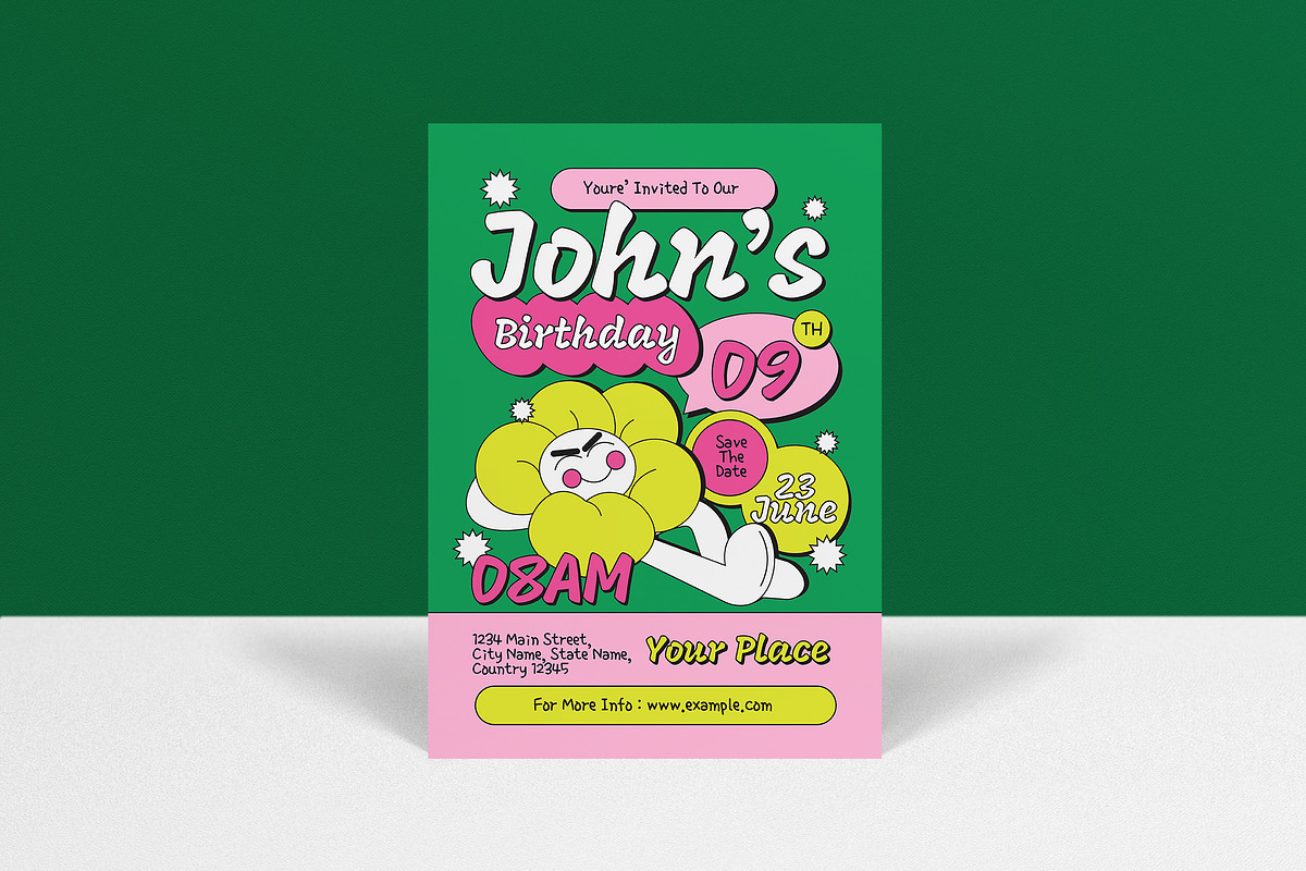 Green Pink Kids Birthday Invitation, an Invitation Template by graphicook (Photo 1 of 3)