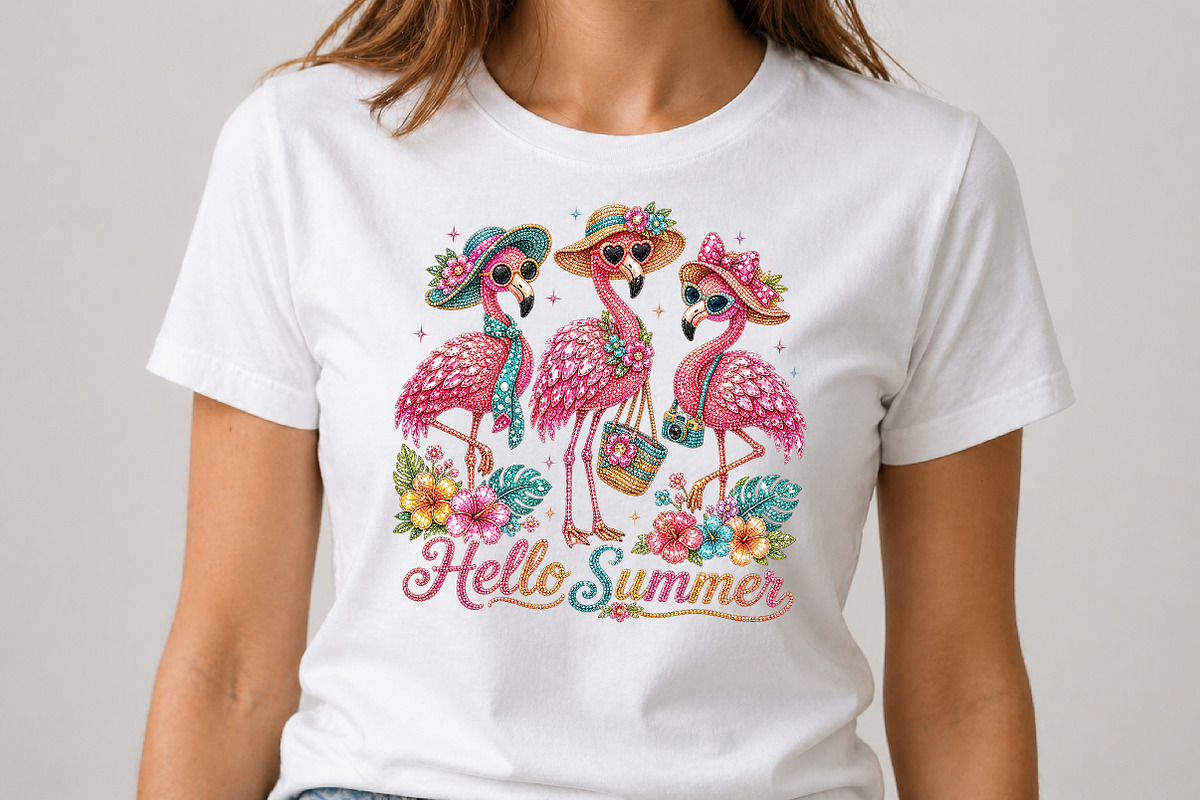 Rhinestone Hello Summer Flamingo PNG, an Illustration by Pixels.Craft (Photo 2 of 8)