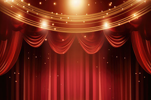 Red Golden Curtain Stage background, a Background Graphic by Virgo Studio