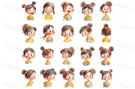 Girls face expressions, kid emotions, a Person Illustration by Bubert Art