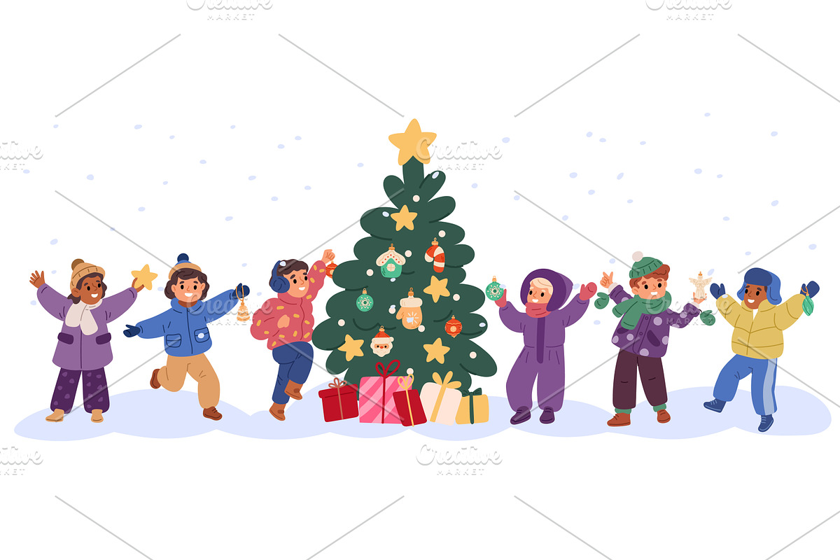 Little girls and boys decorate, an Illustration by Vectorbuum