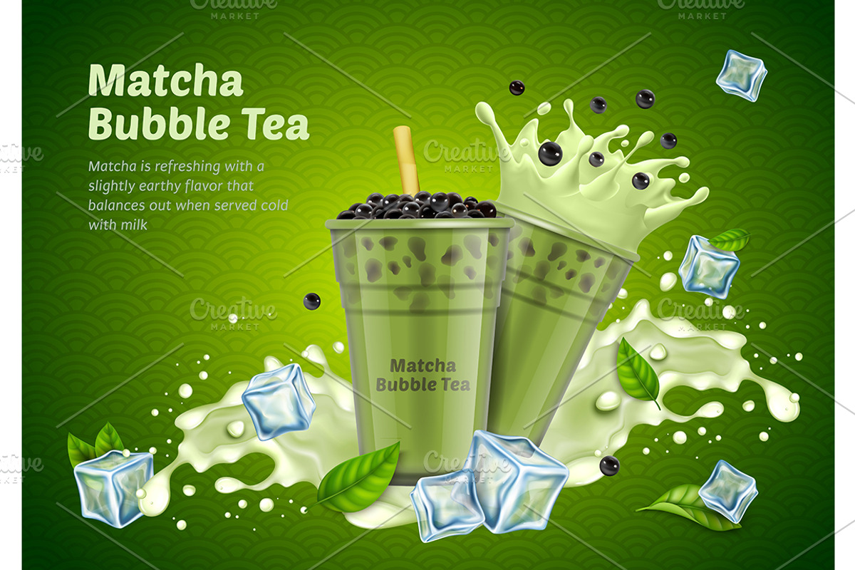 Matcha Bubble Tea Ads Banner Concept, a Food Illustration by Bigmouse_art (Photo 1 of 2)