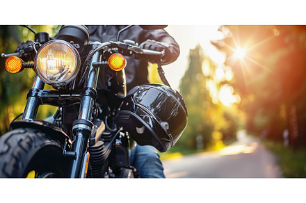 Biker Riding Motorcycle at Sunset, a Transportation Photo by Lermont51