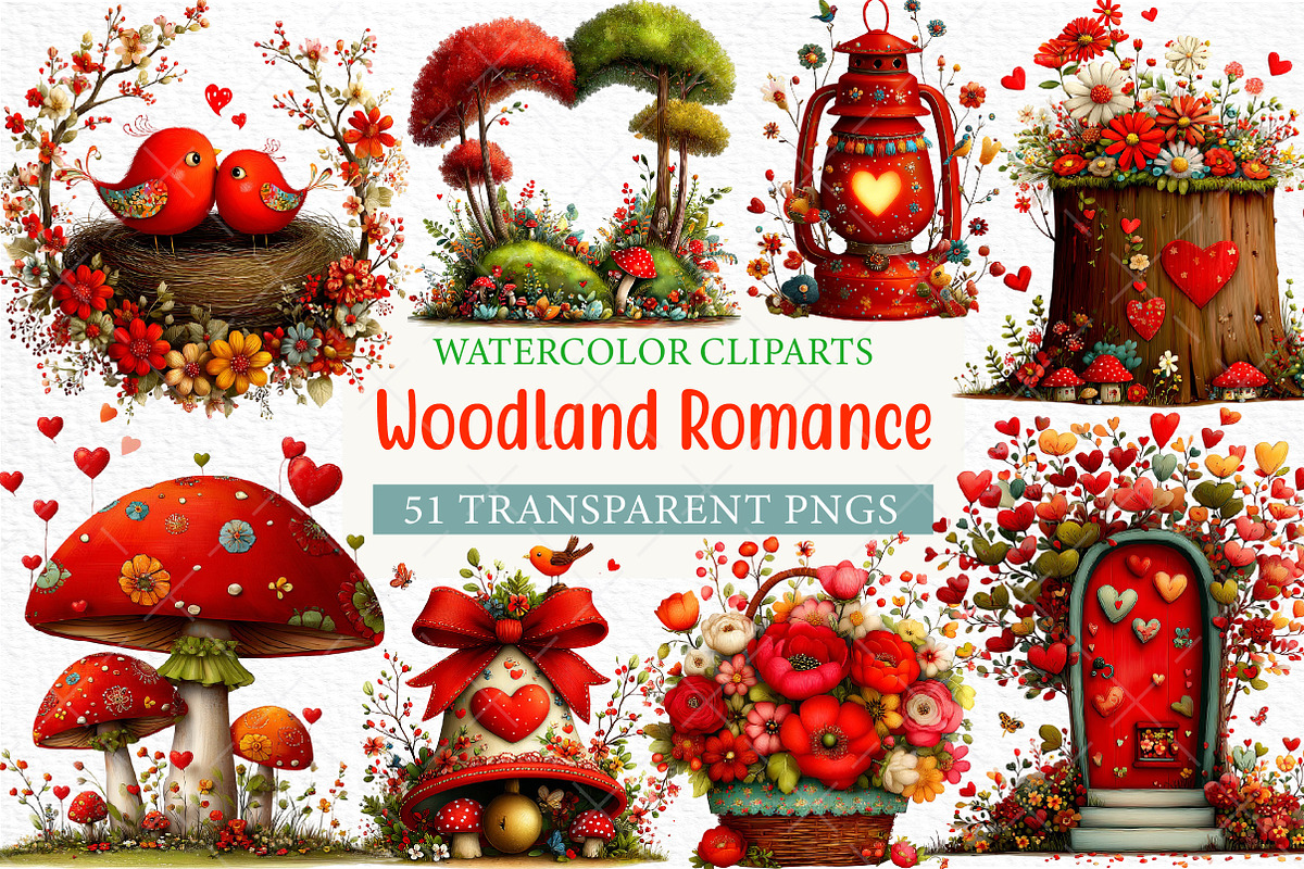 Watercolor Woodland Romance Clipart, an Illustration by Craft Nest (Photo 1 of 7)