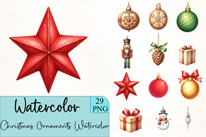 Christmas Ornaments Watercolor Clipa, an Illustration by CrexoraLab