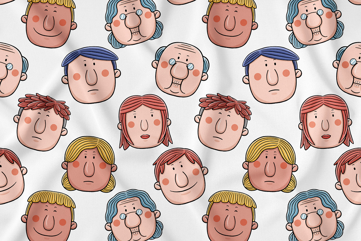 Cute Face People Seamless Pattern, a Pattern Graphic by MEDZ (Photo 2 of 3)